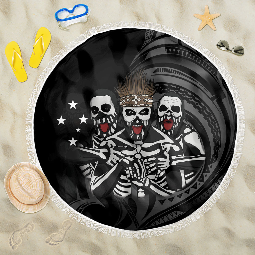 Skeleton Tribe Simbu Province Beach Blanket Papua New Guinea Indigenous Pattern LT9 One Size 150cm Black - Polynesian Pride