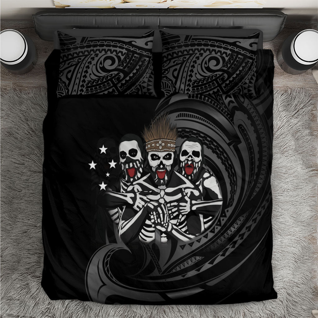 Skeleton Tribe Simbu Province Bedding Set Papua New Guinea Indigenous Pattern LT9 Black - Polynesian Pride