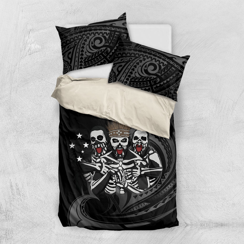 Skeleton Tribe Simbu Province Bedding Set Papua New Guinea Indigenous Pattern LT9 US Twin 172cm x 218cm Black - Polynesian Pride
