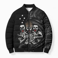 Skeleton Tribe Simbu Province Bomber Puffer Jacket Papua New Guinea Indigenous Pattern LT9 Unisex Black - Polynesian Pride