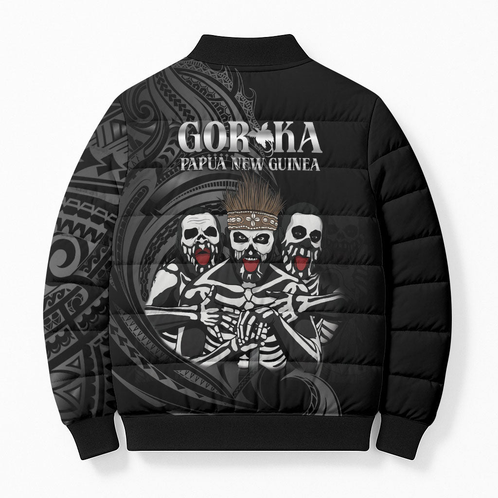 Skeleton Tribe Simbu Province Bomber Puffer Jacket Papua New Guinea Indigenous Pattern LT9 - Polynesian Pride