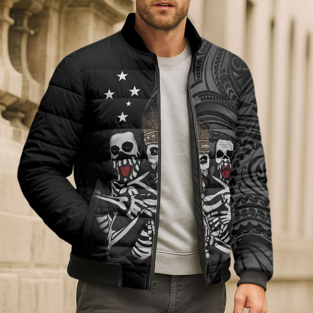Skeleton Tribe Simbu Province Bomber Puffer Jacket Papua New Guinea Indigenous Pattern LT9 - Polynesian Pride
