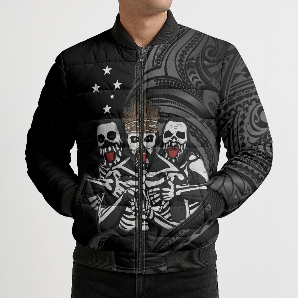 Skeleton Tribe Simbu Province Bomber Puffer Jacket Papua New Guinea Indigenous Pattern LT9 - Polynesian Pride