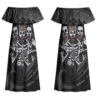 Skeleton Tribe Simbu Province Couples Matching Off Shoulder Maxi Dress and Hawaiian Shirt Papua New Guinea Indigenous Pattern LT9 - Polynesian Pride