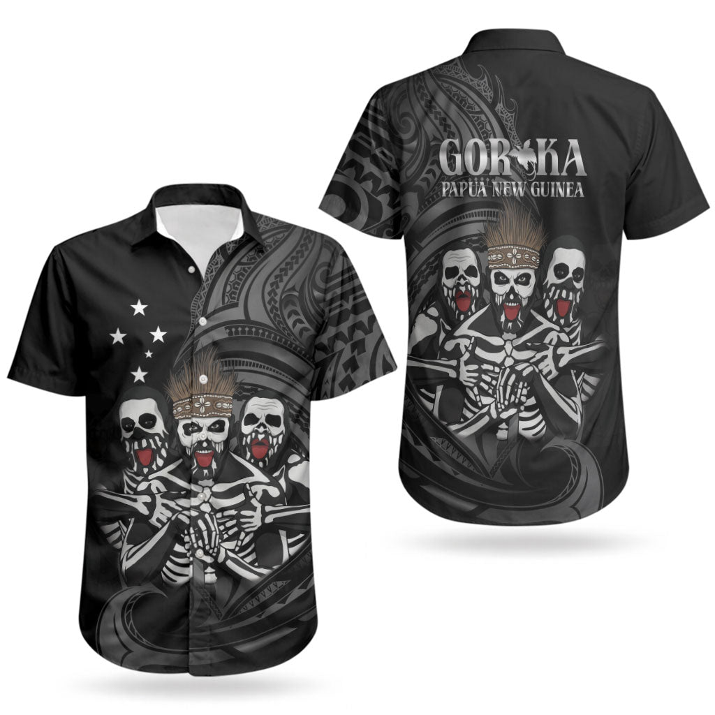 Skeleton Tribe Simbu Province Couples Matching Off The Shoulder Long Sleeve Dress and Hawaiian Shirt Papua New Guinea Indigenous Pattern LT9 - Polynesian Pride