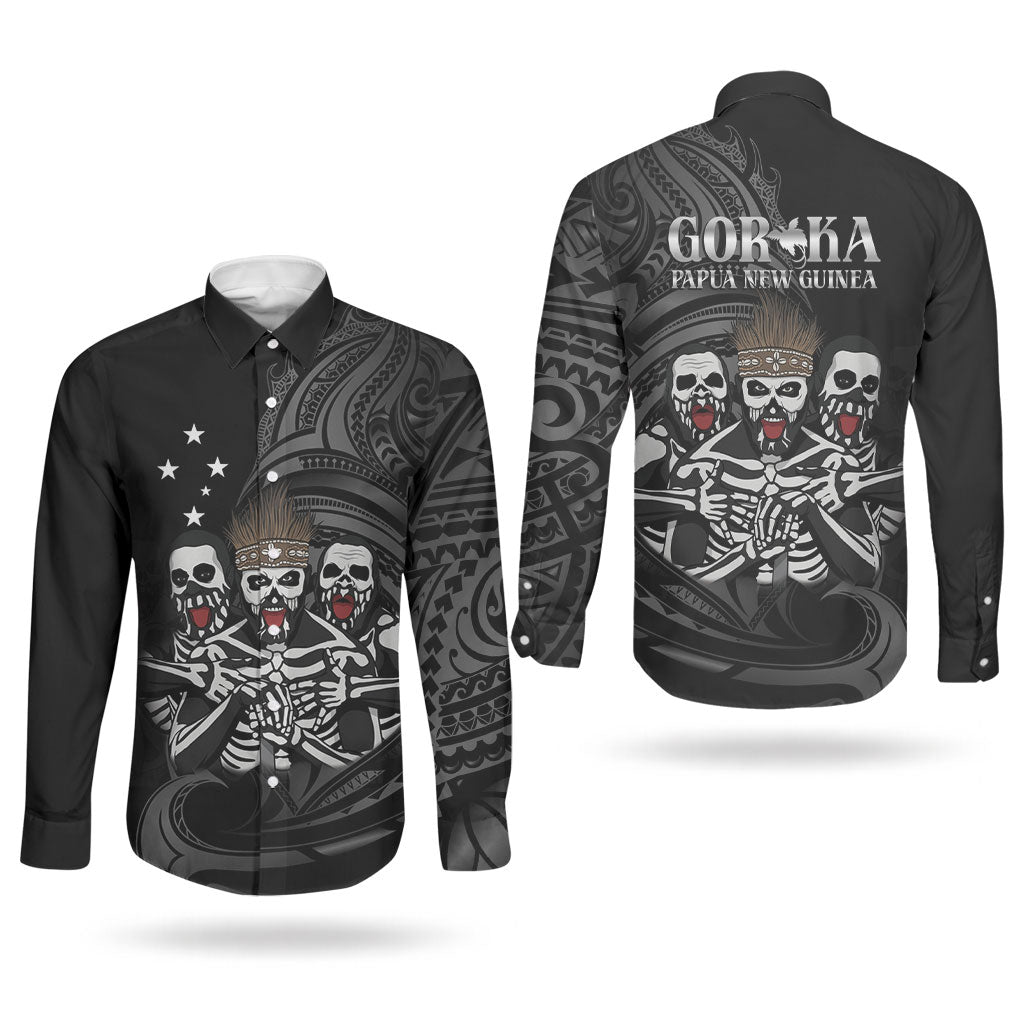 Skeleton Tribe Simbu Province Couples Matching Off The Shoulder Long Sleeve Dress and Long Sleeve Button Shirt Papua New Guinea Indigenous Pattern LT9 - Polynesian Pride