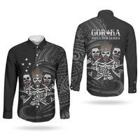 Skeleton Tribe Simbu Province Couples Matching Puletasi and Long Sleeve Button Shirt Papua New Guinea Indigenous Pattern LT9 - Polynesian Pride