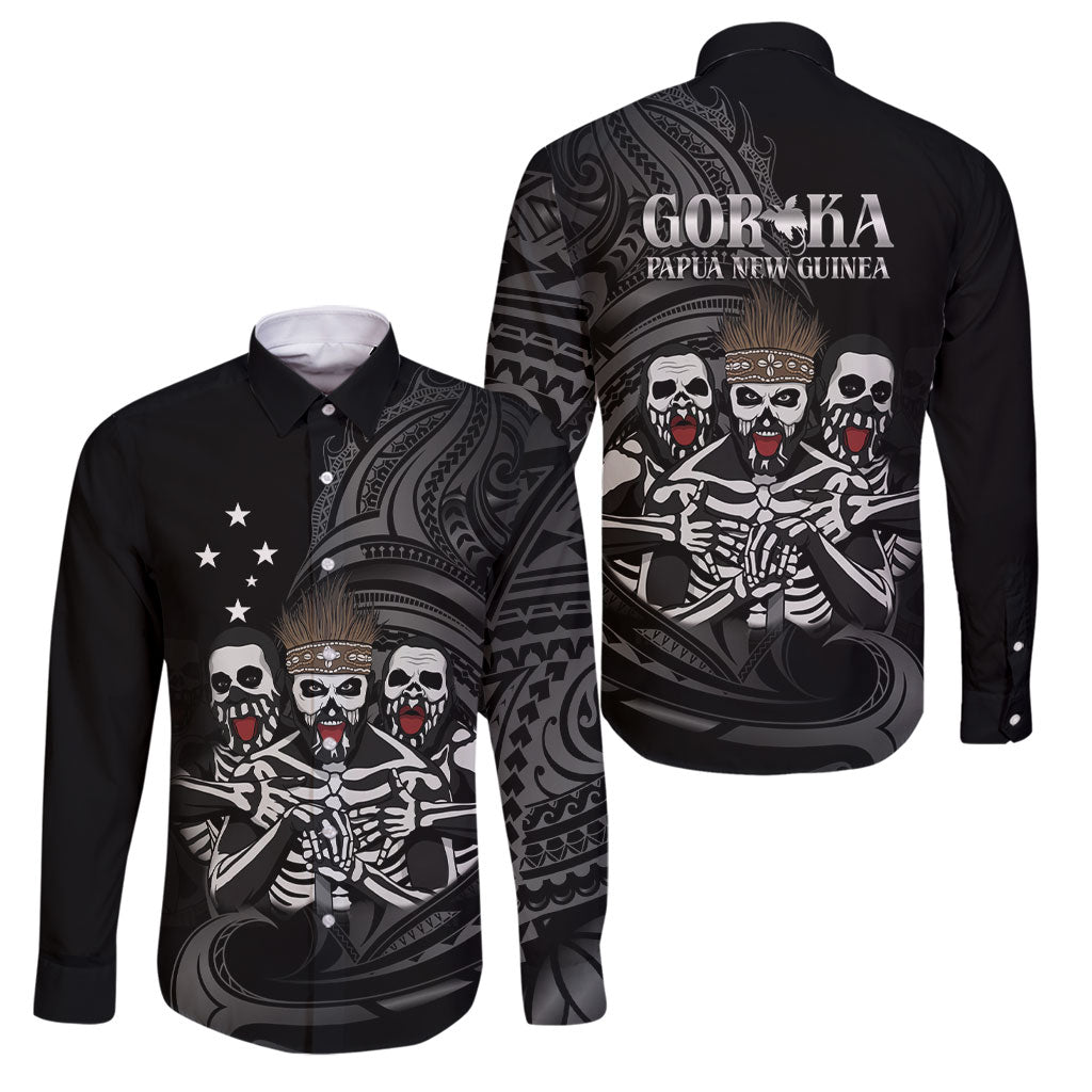 Skeleton Tribe Simbu Province Family Matching Puletasi and Hawaiian Shirt Papua New Guinea Indigenous Pattern LT9 Dad's Shirt - Long Sleeve Black - Polynesian Pride