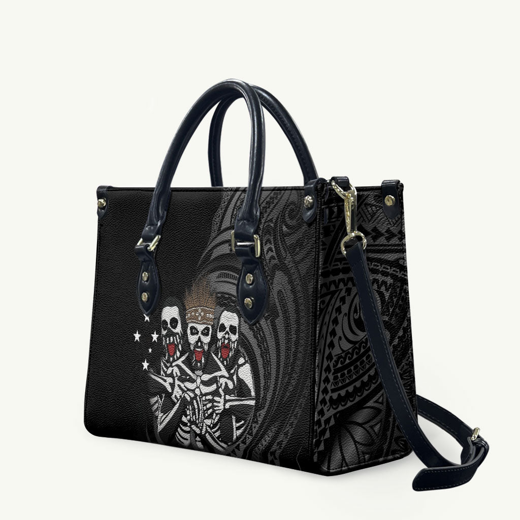 Skeleton Tribe Simbu Province Leather Bag Papua New Guinea Indigenous Pattern LT9 Black - Polynesian Pride