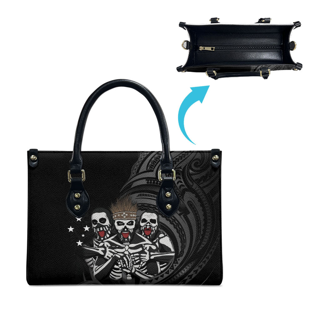 Skeleton Tribe Simbu Province Leather Bag Papua New Guinea Indigenous Pattern LT9 - Polynesian Pride