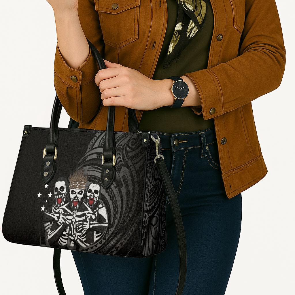Skeleton Tribe Simbu Province Leather Bag Papua New Guinea Indigenous Pattern LT9 - Polynesian Pride