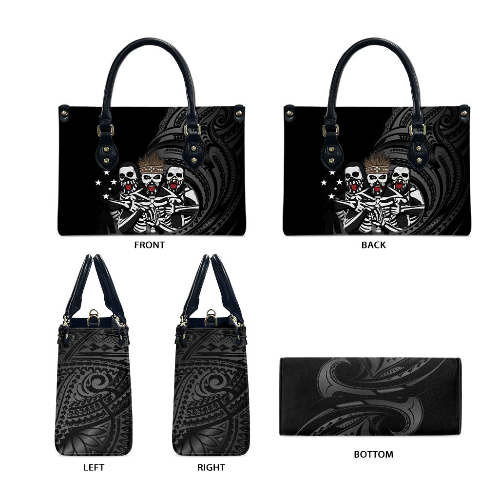 Skeleton Tribe Simbu Province Leather Bag Papua New Guinea Indigenous Pattern LT9 - Polynesian Pride