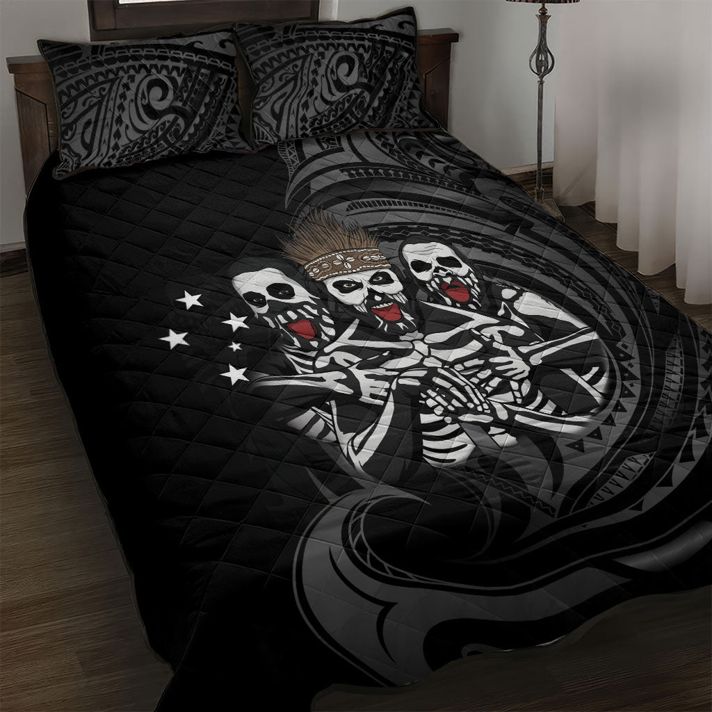 Skeleton Tribe Simbu Province Quilt Bed Set Papua New Guinea Indigenous Pattern LT9 Black - Polynesian Pride