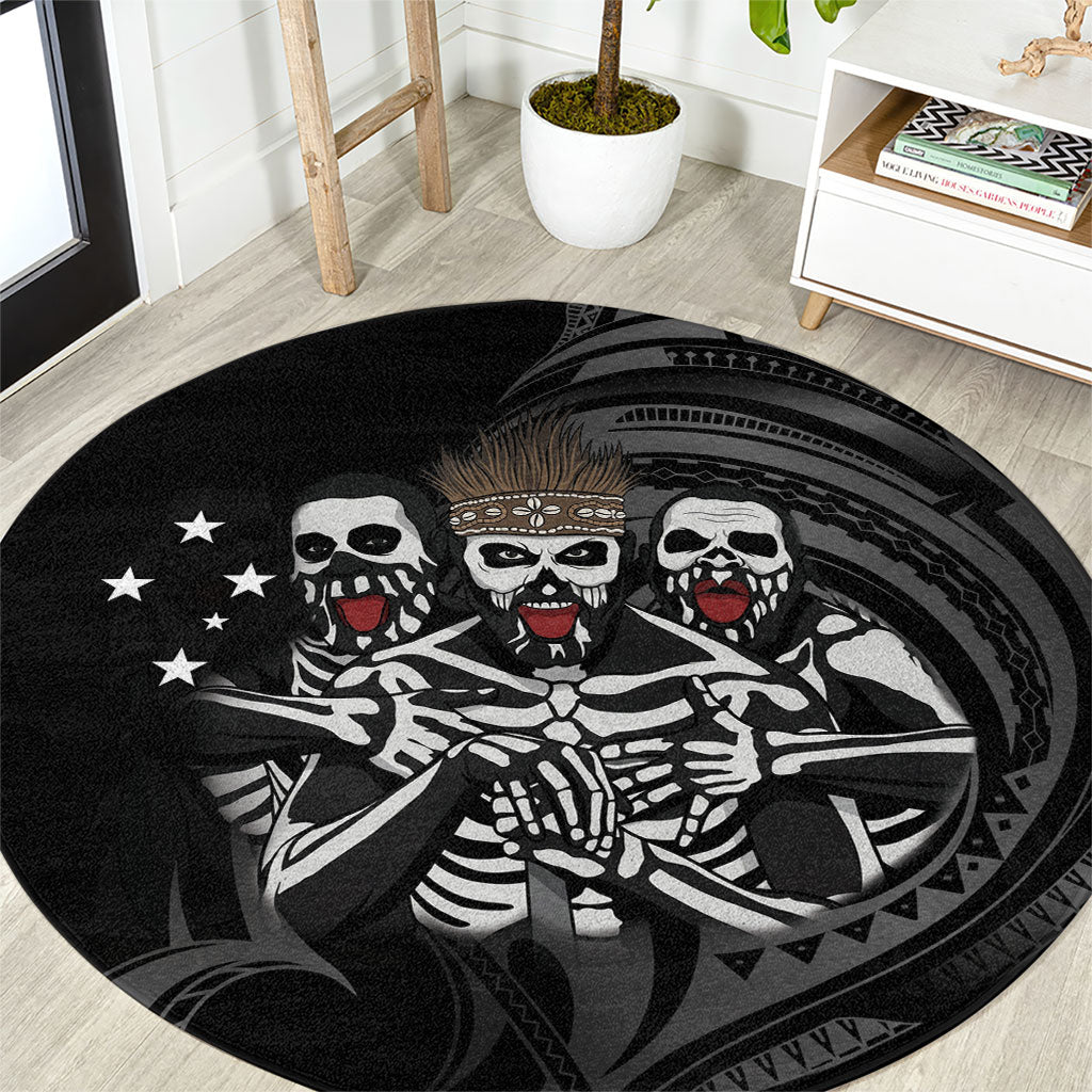 Skeleton Tribe Simbu Province Round Carpet Papua New Guinea Indigenous Pattern LT9 Black - Polynesian Pride