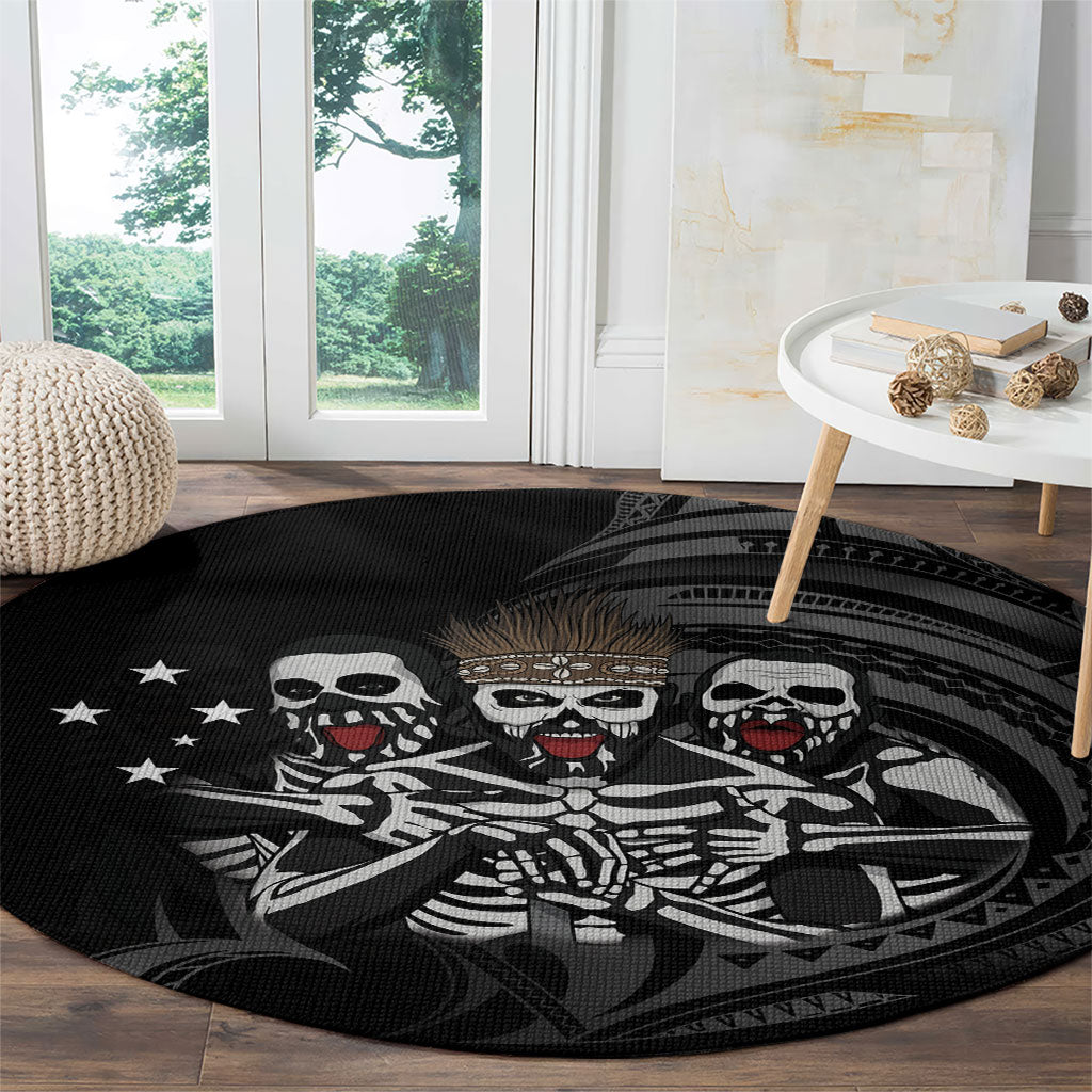 Skeleton Tribe Simbu Province Round Carpet Papua New Guinea Indigenous Pattern LT9 - Polynesian Pride