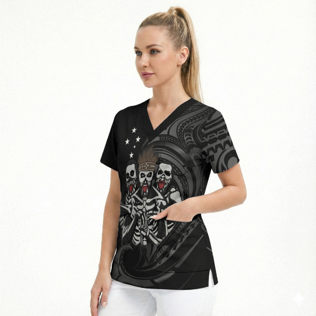 Skeleton Tribe Simbu Province Scrub Top Papua New Guinea Indigenous Pattern LT9 - Polynesian Pride