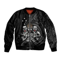 Skeleton Tribe Simbu Province Sleeve Zip Bomber Jacket Papua New Guinea Indigenous Pattern LT9 Unisex Black - Polynesian Pride