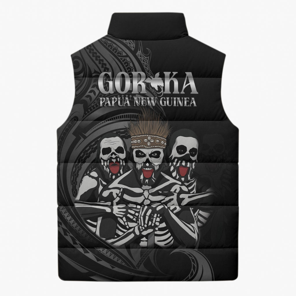 Skeleton Tribe Simbu Province Sleeveless Puffer Jacket Papua New Guinea Indigenous Pattern LT9 - Polynesian Pride