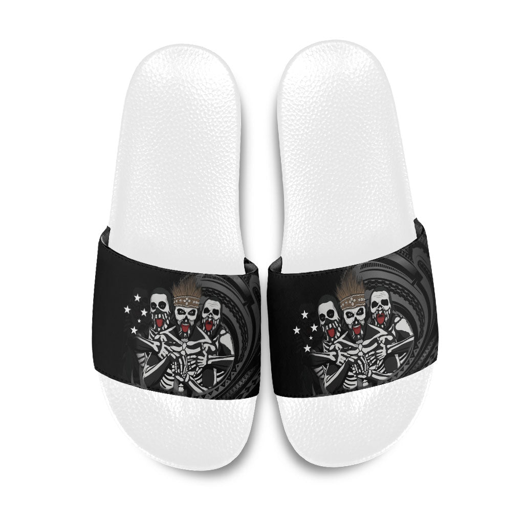 Skeleton Tribe Simbu Province Slide Sandals Papua New Guinea Indigenous Pattern LT9 Black - Polynesian Pride
