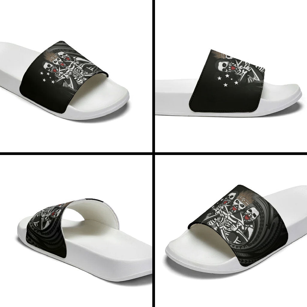 Skeleton Tribe Simbu Province Slide Sandals Papua New Guinea Indigenous Pattern LT9 - Polynesian Pride