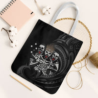Skeleton Tribe Simbu Province Tote Bag Papua New Guinea Indigenous Pattern LT9 White Strap One Size Black - Polynesian Pride