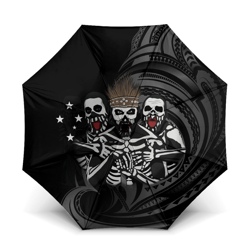 Skeleton Tribe Simbu Province Umbrella Papua New Guinea Indigenous Pattern LT9 One Size Folded 11.42 inch Opened Diameter 37.4 inch Black - Polynesian Pride