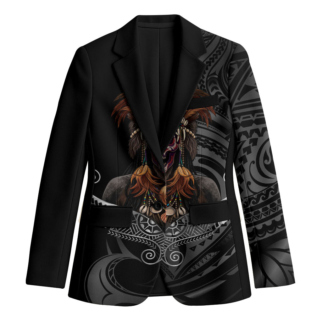 Mokomoko Tribe Eastern Highlands Province Blazer Papua New Guinea Indigenous Pattern LT9 Unisex Black - Polynesian Pride