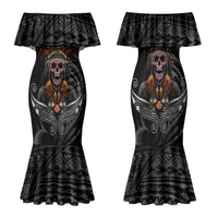 Mokomoko Tribe Eastern Highlands Province Family Matching Mermaid Dress and Hawaiian Shirt Papua New Guinea Indigenous Pattern LT9 Mom's Dress Black - Polynesian Pride
