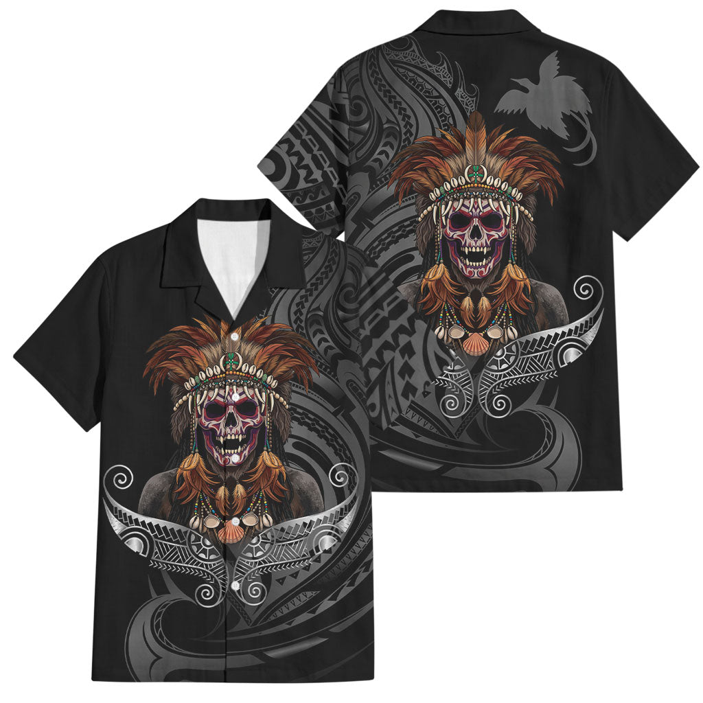 Mokomoko Tribe Eastern Highlands Province Family Matching Off The Shoulder Long Sleeve Dress and Hawaiian Shirt Papua New Guinea Indigenous Pattern LT9 Dad's Shirt - Short Sleeve Black - Polynesian Pride