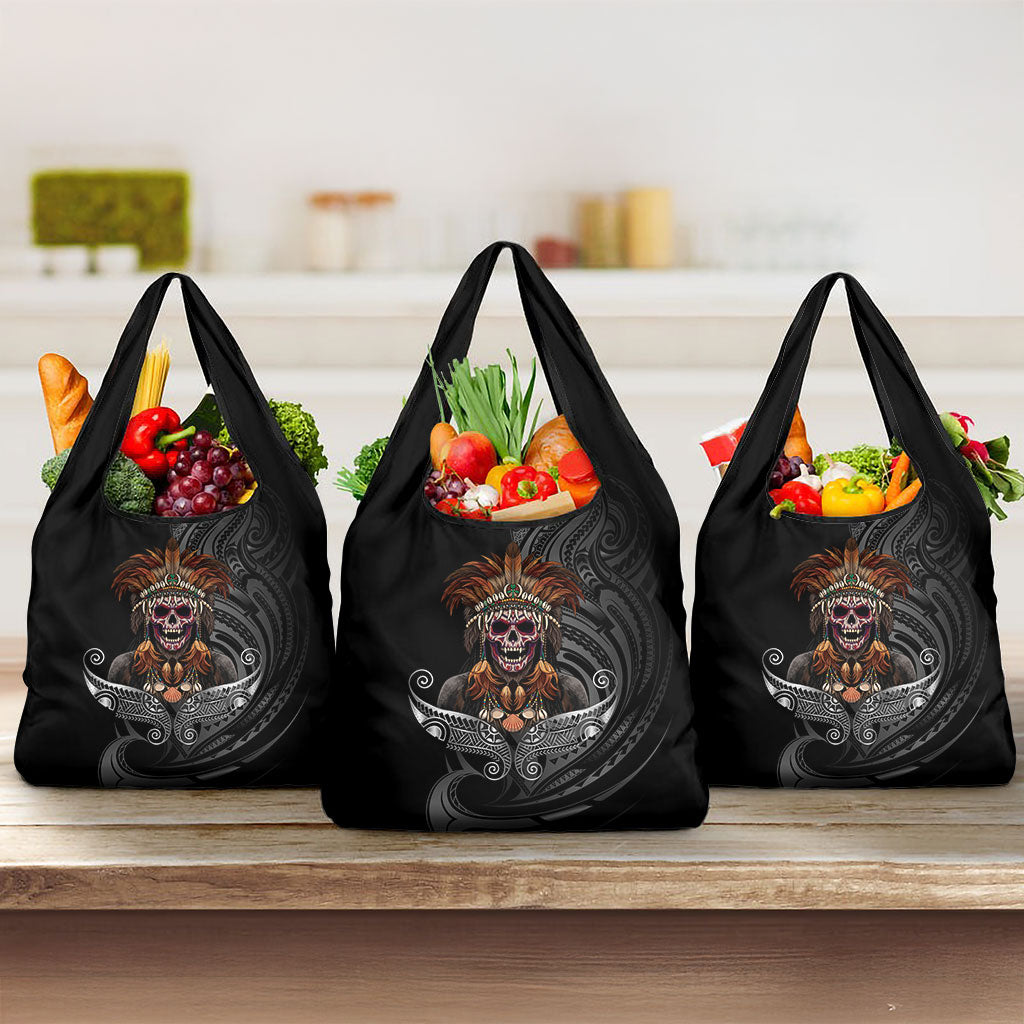 Mokomoko Tribe Eastern Highlands Province Grocery Bag Papua New Guinea Indigenous Pattern LT9 3-pack One Size Black - Polynesian Pride