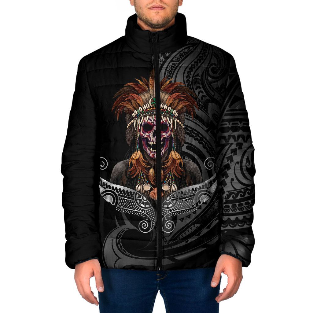Mokomoko Tribe Eastern Highlands Province Padded Jacket Papua New Guinea Indigenous Pattern LT9 Men Black - Polynesian Pride