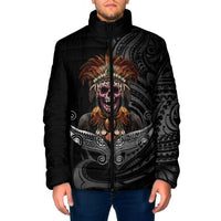 Mokomoko Tribe Eastern Highlands Province Padded Jacket Papua New Guinea Indigenous Pattern LT9 Men Black - Polynesian Pride