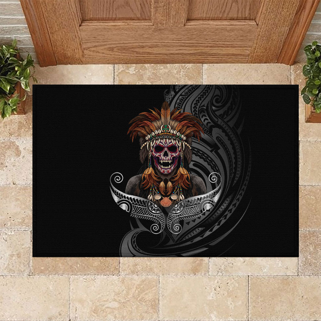 Mokomoko Tribe Eastern Highlands Province Rubber Doormat Papua New Guinea Indigenous Pattern LT9 Black - Polynesian Pride