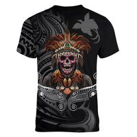 Mokomoko Tribe Eastern Highlands Province Women V-Neck T-Shirt Papua New Guinea Indigenous Pattern LT9 - Polynesian Pride