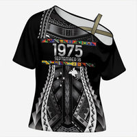 Independen Stet bilong Papua Niugini 1975 Cross Shoulder Shirt Black Tribal Papua New Guinea Province Flag LT9 Female Black - Polynesian Pride