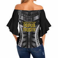 Independen Stet bilong Papua Niugini 1975 Off Shoulder Wrap Waist Top Black Tribal Papua New Guinea Province Flag LT9 - Polynesian Pride