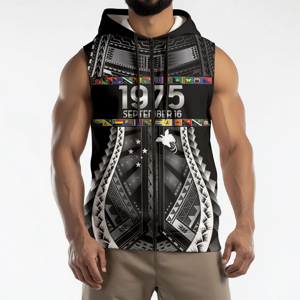 Independen Stet bilong Papua Niugini 1975 Sleeveless Zip Hoodie Black Tribal Papua New Guinea Province Flag LT9 - Polynesian Pride