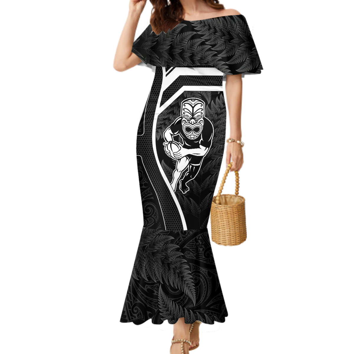 New Zealand Aotearoa Rugby Mermaid Dress Black Fern Maori Tribal Sporty Style LT9 Women Black - Polynesian Pride