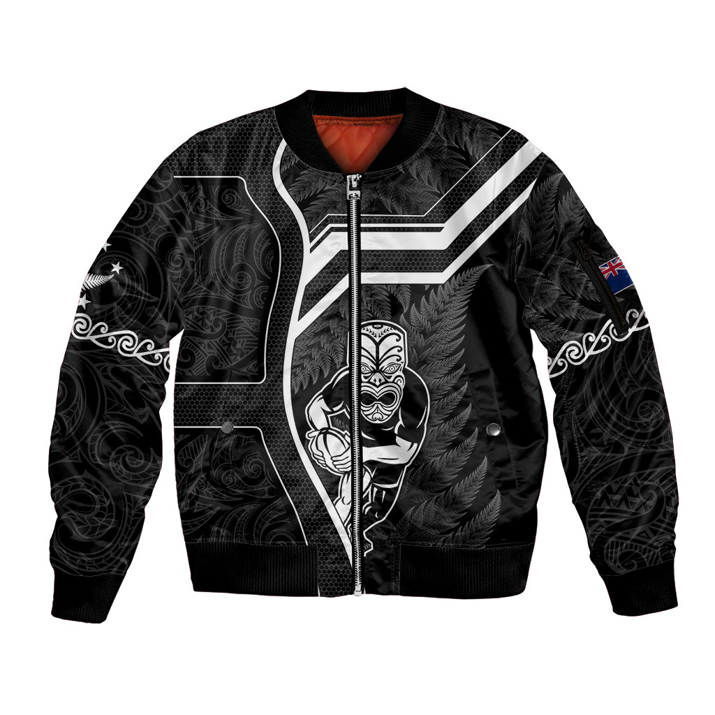 New Zealand Aotearoa Rugby Sleeve Zip Bomber Jacket Black Fern Maori Tribal Sporty Style LT9 Unisex Black - Polynesian Pride