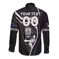 Custom New Zealand Aotearoa Rugby Long Sleeve Button Shirt Black Fern Maori Tribal Sporty Style LT9 - Polynesian Pride