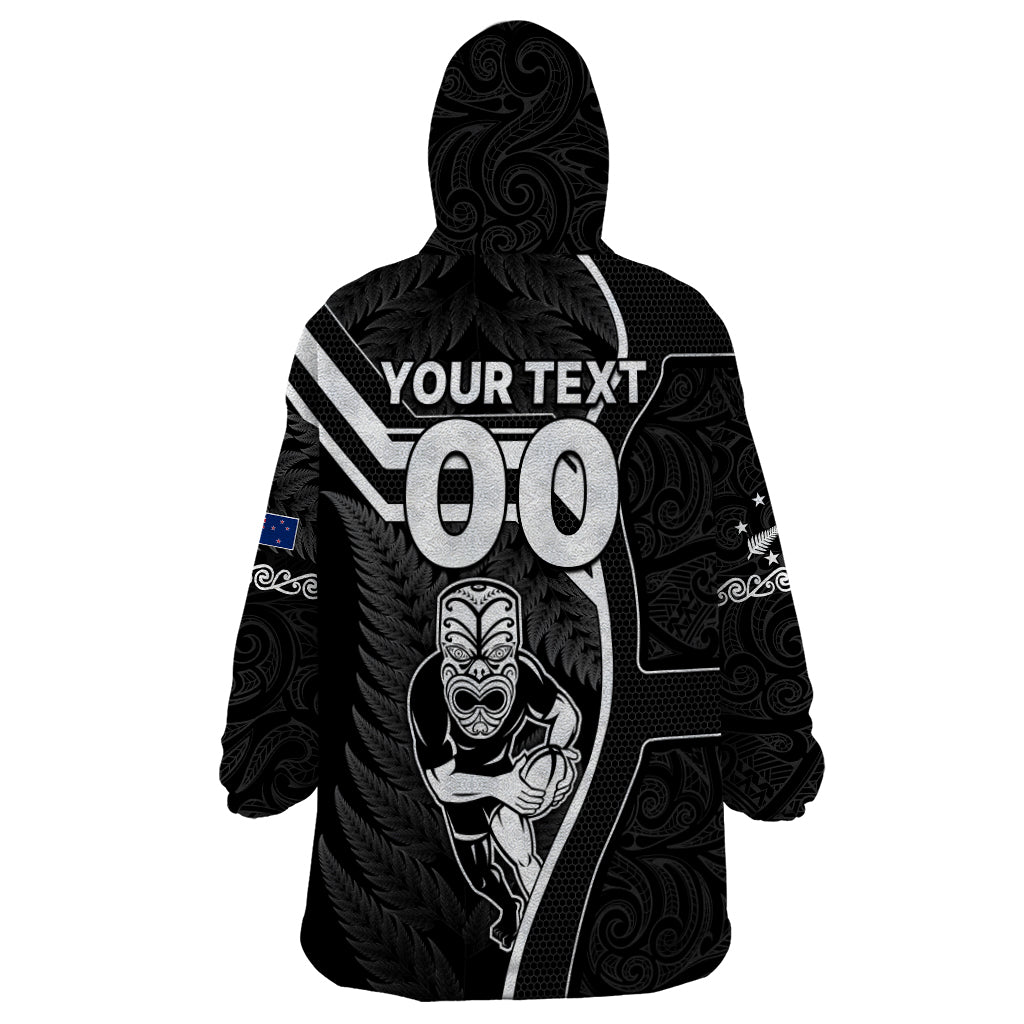 Custom New Zealand Aotearoa Rugby Wearable Blanket Hoodie Black Fern Maori Tribal Sporty Style LT9 - Polynesian Pride