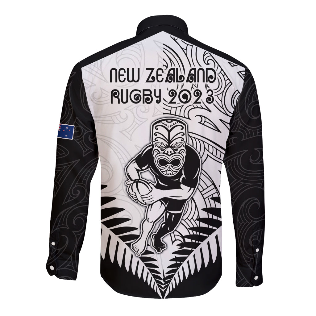 New Zealand Rugby Long Sleeve Button Shirt Proud Aoteroa Stylised Maori Koru LT9 - Polynesian Pride