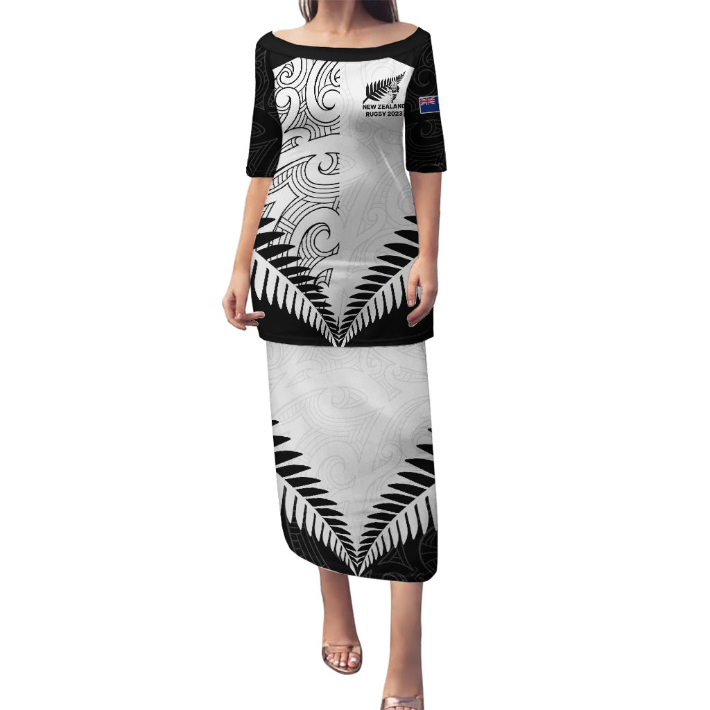 New Zealand Rugby Puletasi Proud Aoteroa Stylised Maori Koru LT9 Long Dress Black - Polynesian Pride