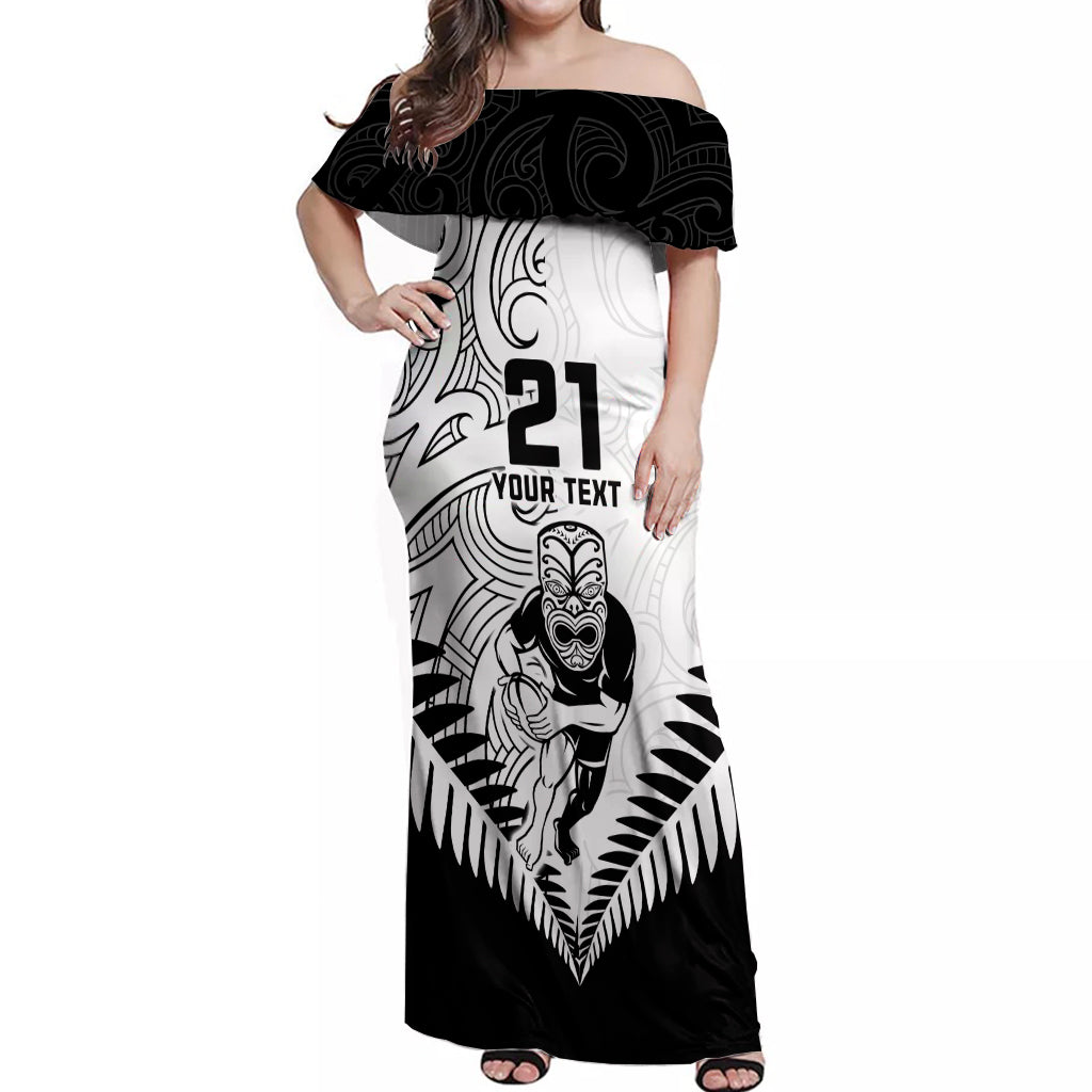 Custom New Zealand Rugby Off Shoulder Maxi Dress Proud Aoteroa Stylised Maori Koru LT9 Women Black - Polynesian Pride