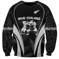 New Zealand Aotearoa Rugby Sweatshirt Haka Dance Mixed Silver Fern Sporty Style LT9 Unisex Black - Polynesian Pride