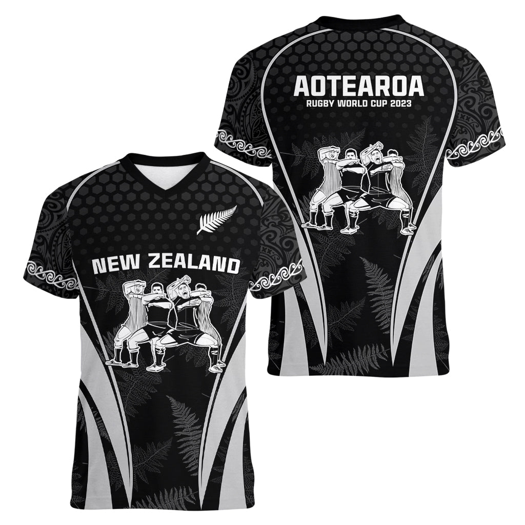 New Zealand Aotearoa Rugby Women V Neck T Shirt Haka Dance Mixed Silver Fern Sporty Style LT9 - Polynesian Pride
