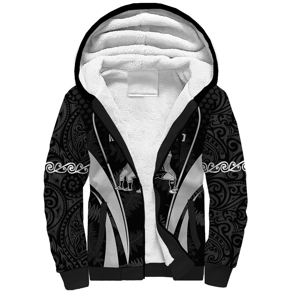 Custom New Zealand Aotearoa Rugby Sherpa Hoodie Haka Dance Mixed Silver Fern Sporty Style LT9 Unisex Black - Polynesian Pride