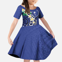 FSM Chuuk State Polynesian Shark Tattoo Personalised Family Matching Off Shoulder Maxi Dress and Hawaiian Shirt LT9 Daughter's Dress Blue - Polynesian Pride