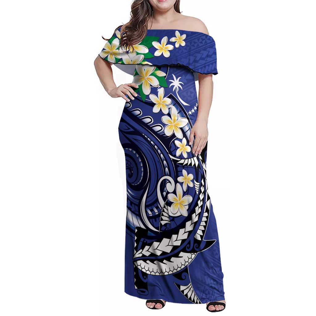 FSM Chuuk State Polynesian Shark Tattoo Personalised Family Matching Off Shoulder Maxi Dress and Hawaiian Shirt LT9 Mom's Dress Blue - Polynesian Pride