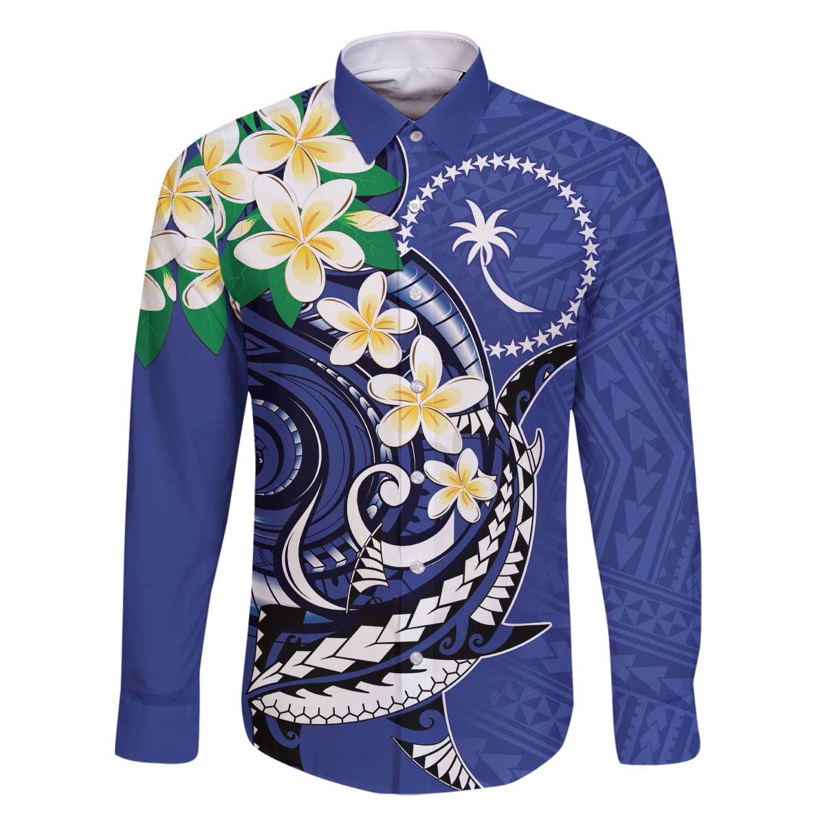 FSM Chuuk State Polynesian Shark Tattoo Personalised Family Matching Off Shoulder Short Dress and Hawaiian Shirt LT9 Dad's Shirt - Long Sleeve Blue - Polynesian Pride